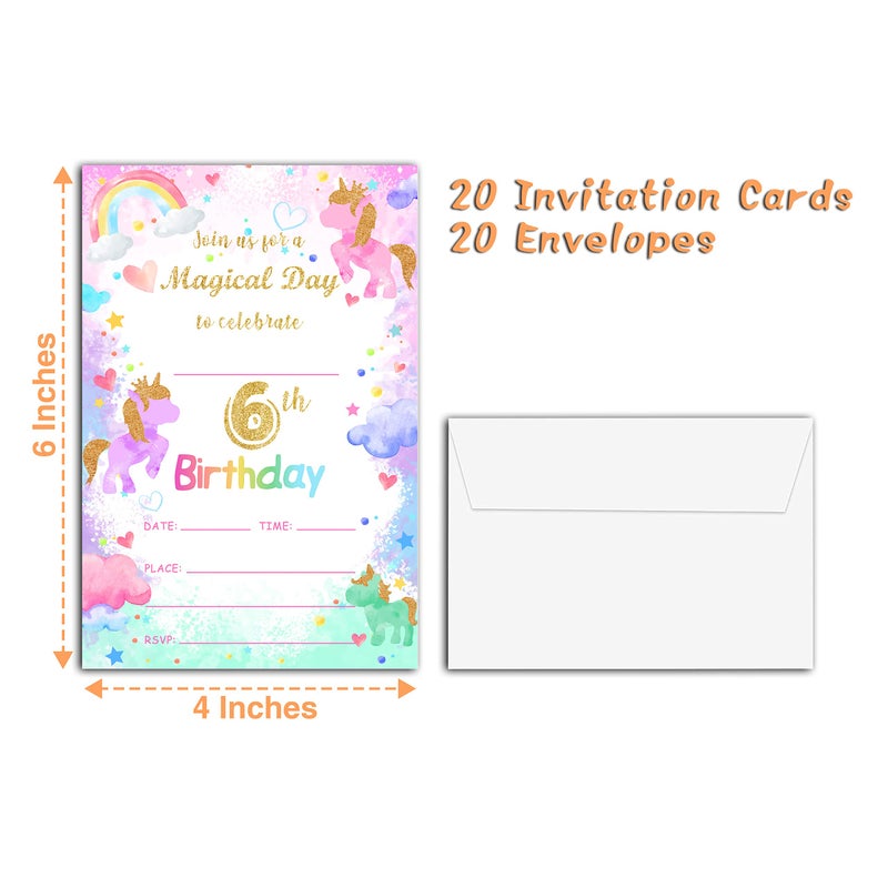 YQV 6th Birthday Party Invitations  20-Count Magical Day Birthday Party Invites With Envelopes-HBYQK-B11 - Image 2